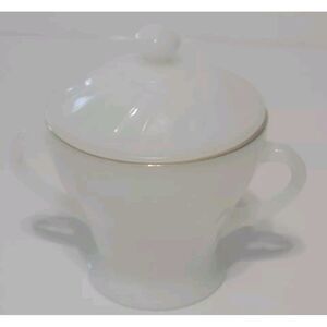 Vintage Anchor Hocking Fire King USA Swirl White Glass w/ Gold Trim Sugar Bowl